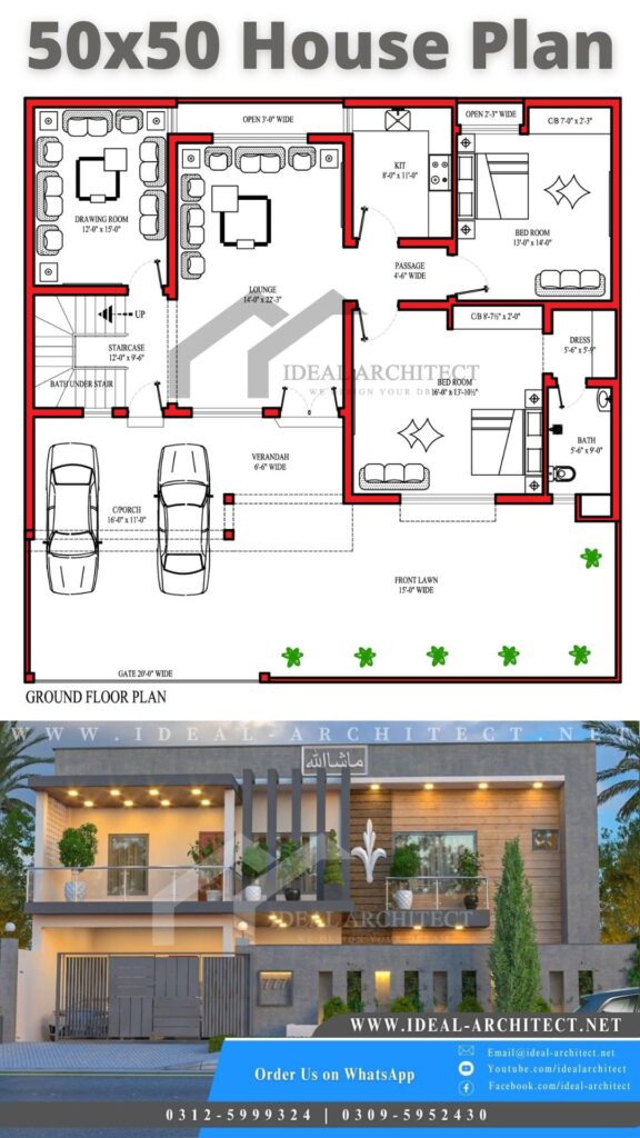 10 Marla House Design | 50x50 House Plan