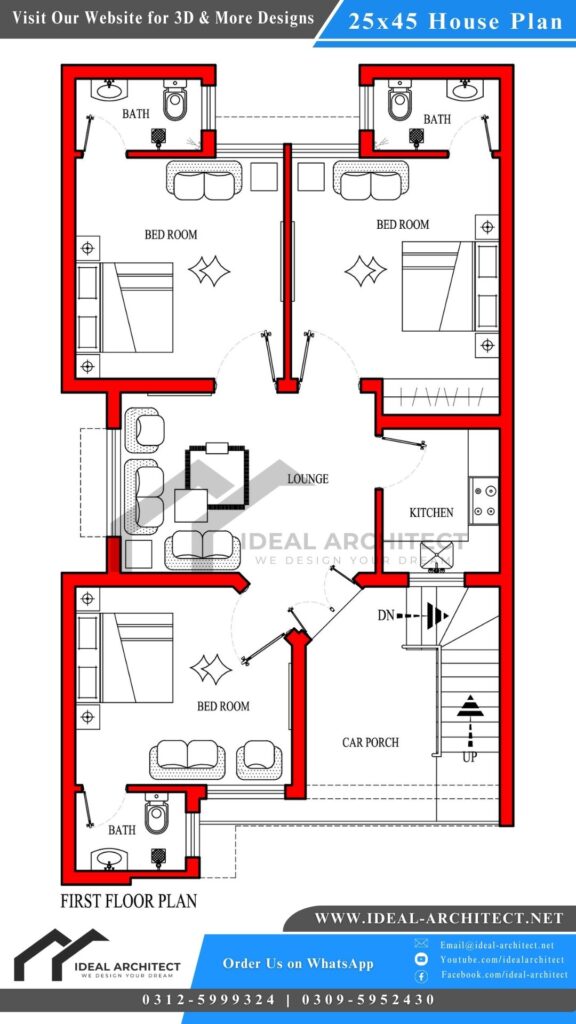 25x45 House Plan | 5 Marla House Design