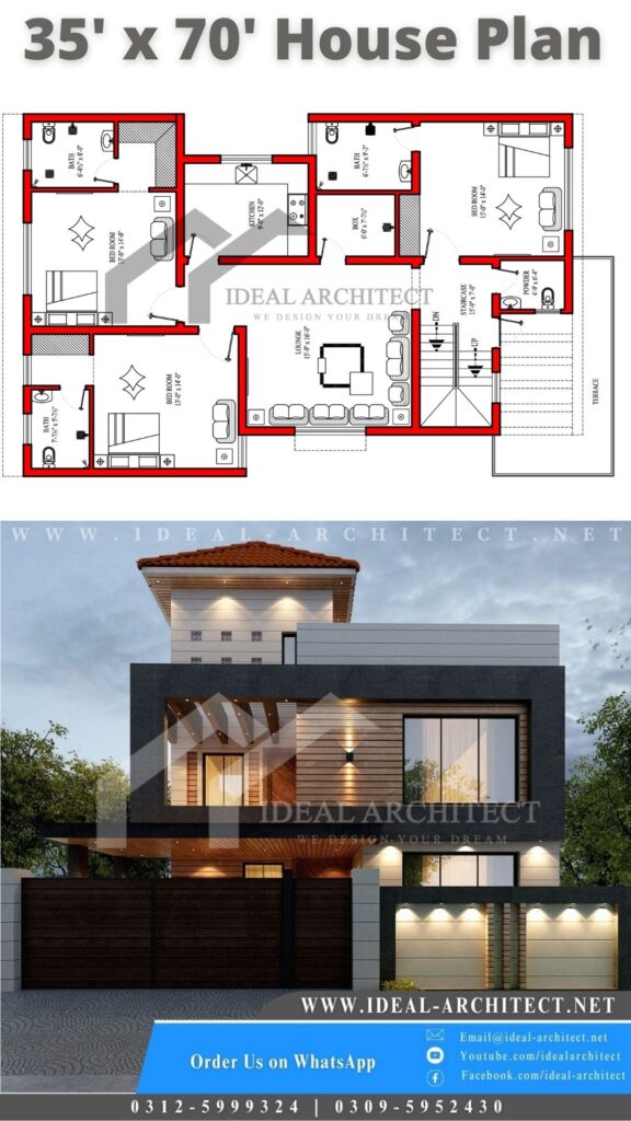 35x70 House Plan | 10 Marla House Design