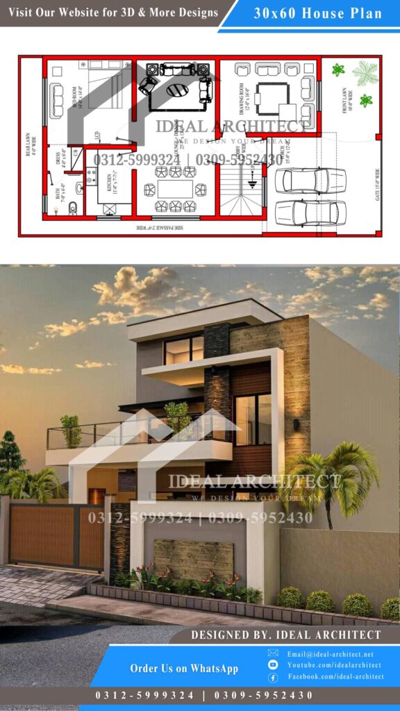 30x60 House Plan | 8 Marla House Map