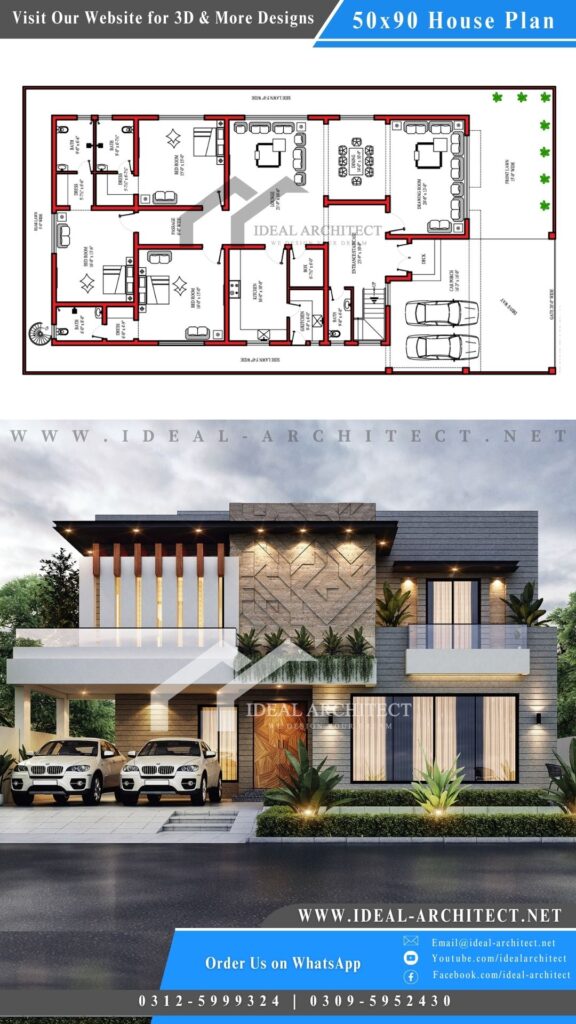 50x90 House Plans | House Design 1 Kanal