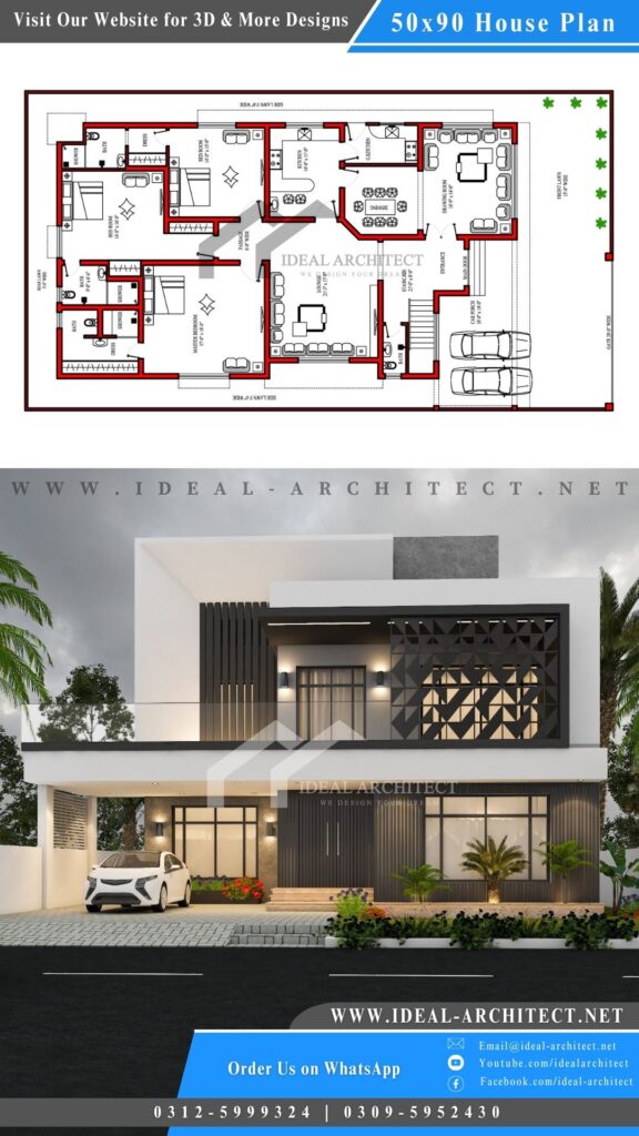 1 Kanal House Design | 50x90 House Plans