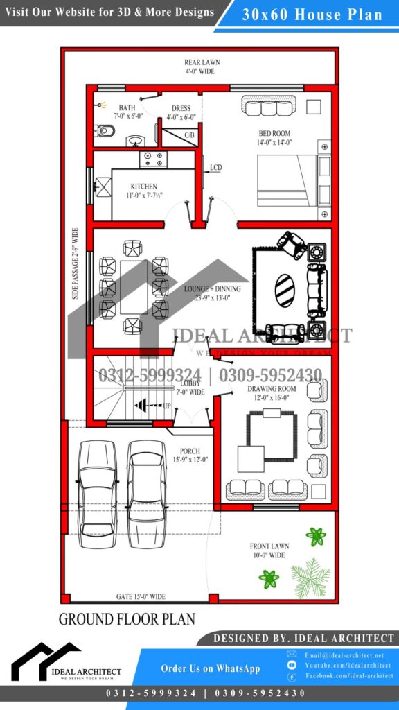 30x60 House Plan | 8 Marla House Design