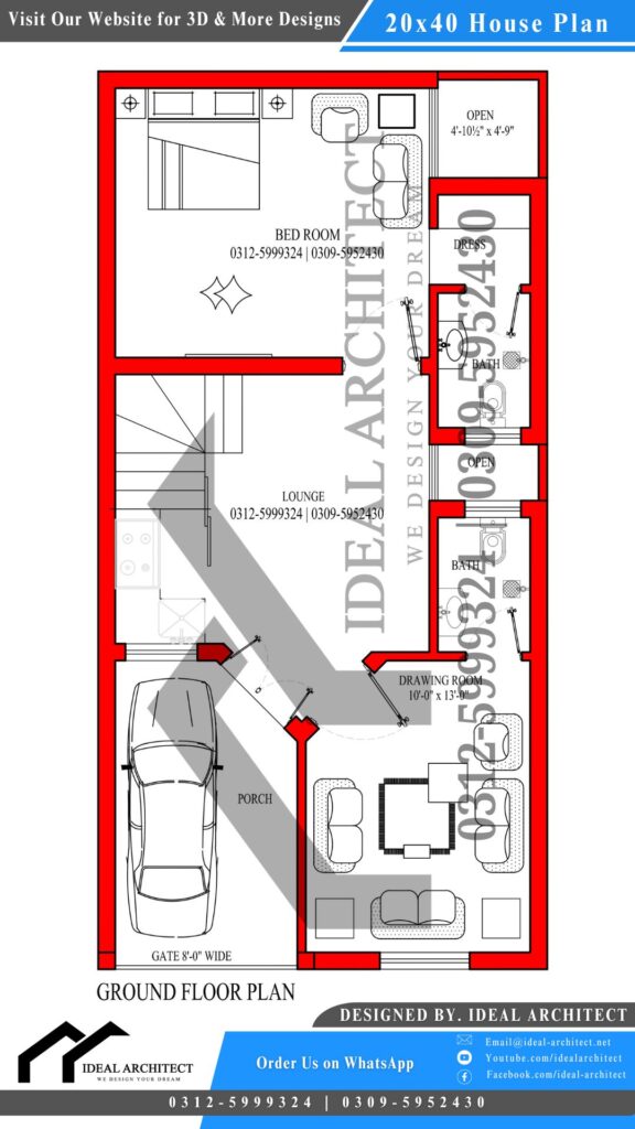 20 * 40 House Plan | 3 Marla House Map 15x45